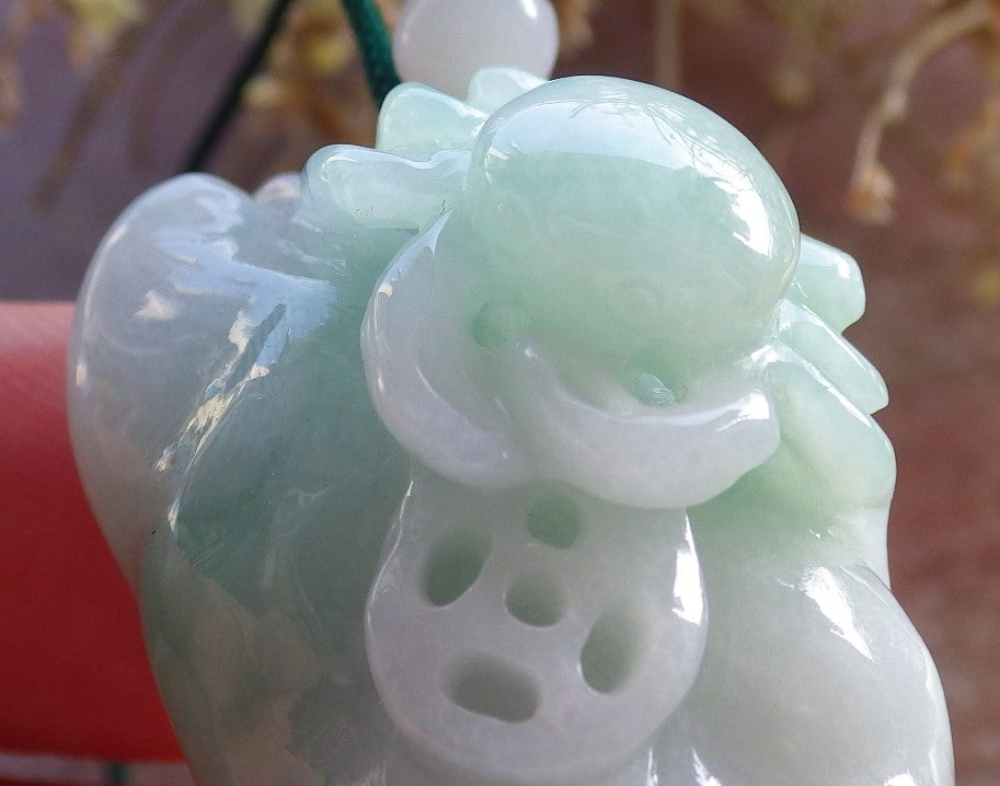 Certified Green Burma 100% Natural A Jade jadeite Pendant Crab Money Coin Necklace 招财蟾 647148 TN