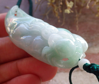 Certified Green Burma 100% Natural A Jade jadeite Pendant Crab Money Coin Necklace 招财蟾 647148 TN