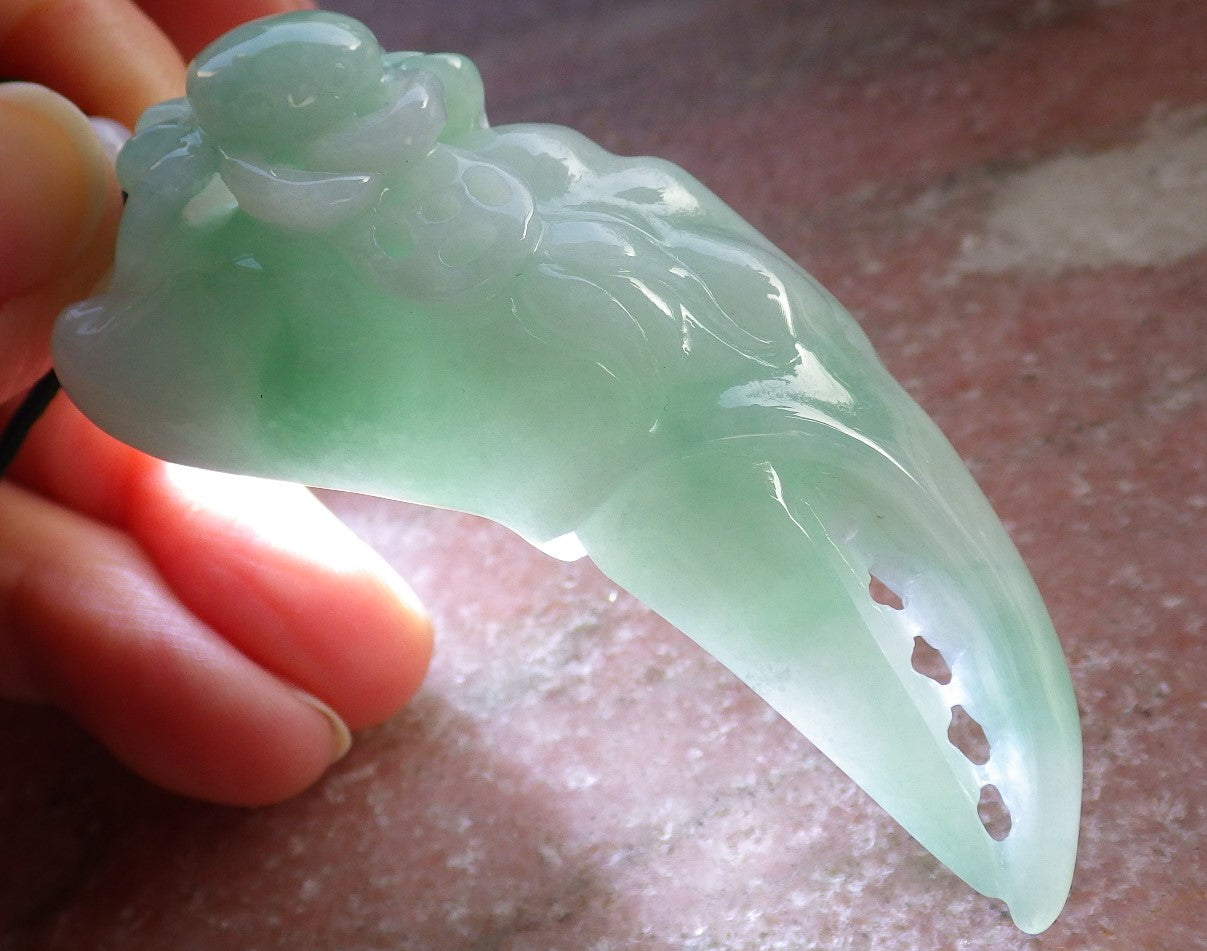 Certified Green Burma 100% Natural A Jade jadeite Pendant Crab Money Coin Necklace 招财蟾 647148 TN