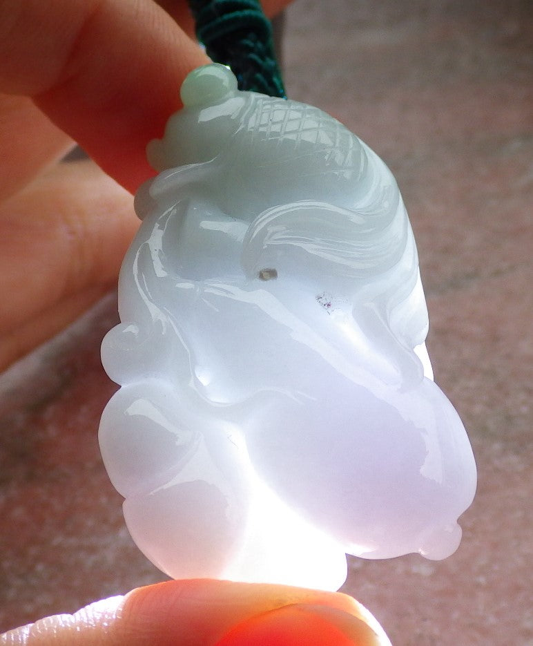 Certified Green Pale Lavender Burma 100% Natural A Jade jadeite Pendant Gold Fish Ruyi Necklace 金玉满堂 647177 TN