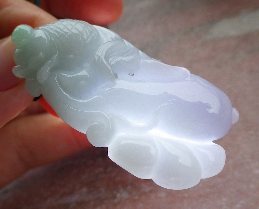 Certified Green Pale Lavender Burma 100% Natural A Jade jadeite Pendant Gold Fish Ruyi Necklace 金玉满堂 647177 TN