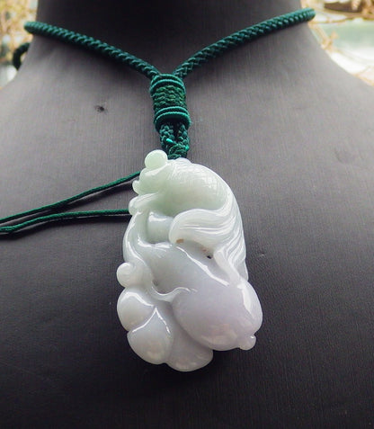 Certified Green Pale Lavender Burma 100% Natural A Jade jadeite Pendant Gold Fish Ruyi Necklace 金玉满堂 647177 TN