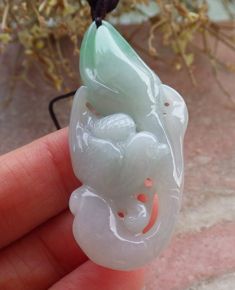 Certified Green Burma 100% Natural A Jade jadeite Pendant Phoenix Bird Flower Necklace 647220 TN