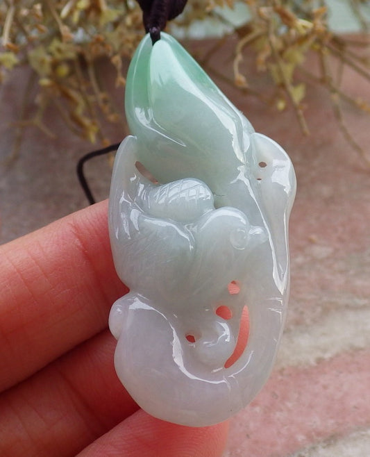Certified Green Burma 100% Natural A Jade jadeite Pendant Phoenix Bird Flower Necklace 647220 TN