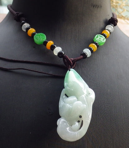Certified Green Burma 100% Natural A Jade jadeite Pendant Phoenix Bird Flower Necklace 647220 TN