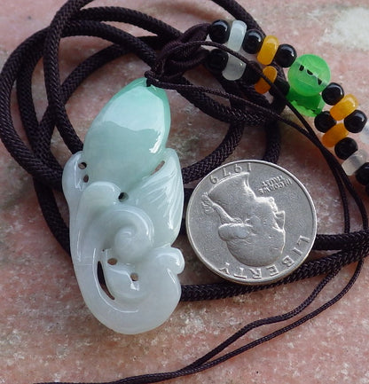 Certified Green Burma 100% Natural A Jade jadeite Pendant Phoenix Bird Flower Necklace 647220 TN