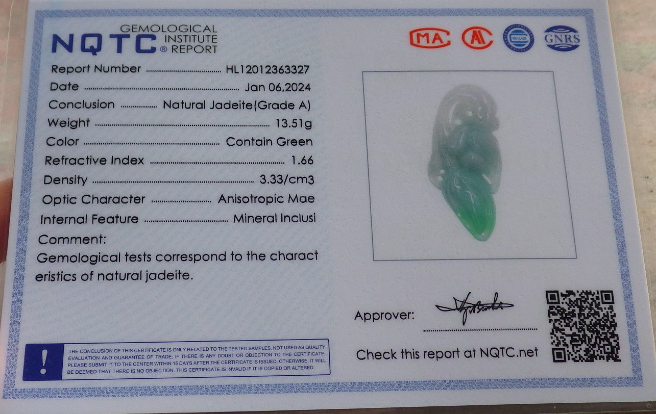 Certified Green Burma 100% Natural A Jade jadeite Pendant Phoenix Bird Flower Necklace 647220 TN