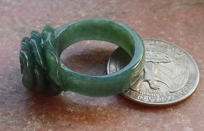 Certified Green Burma 100% Natural A JADE Jadeite Rose Flower RING USA. 8.75 花戒指 647349 TN