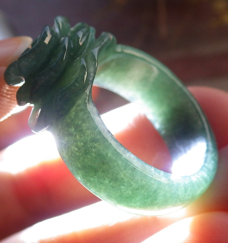 Certified Green Burma 100% Natural A JADE Jadeite Rose Flower RING USA. 8.5 花戒指 647371 TN