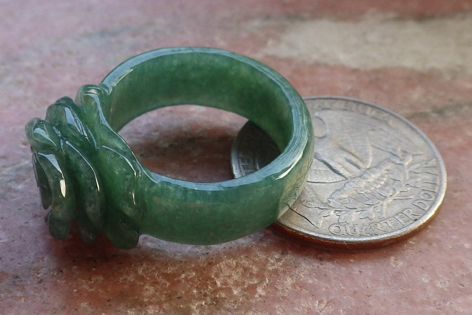 Certified Green Burma 100% Natural A JADE Jadeite Rose Flower RING USA. 8.5 花戒指 647371 TN