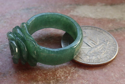 Certified Green Burma 100% Natural A JADE Jadeite Rose Flower RING USA. 8.5 花戒指 647371 TN