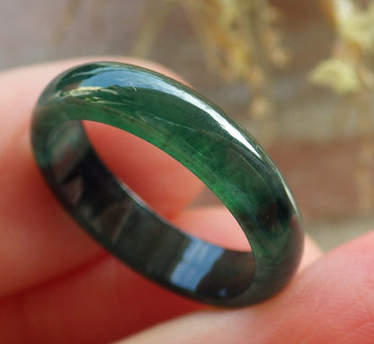 Certified Icy Green Burma 100% Natural A JADE Jadeite Circle RING USA. 4.75 戒指 647410 TN