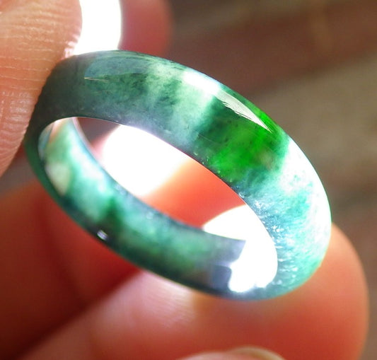 Certified Icy Green Burma 100% Natural A JADE Jadeite Circle RING USA. 4.75 戒指 647410 TN