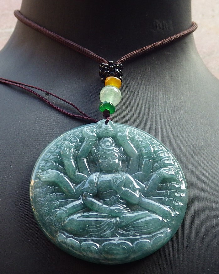Certified Icy Green Burma 100% Natural A Jade jadeite pendant 1000 Hand Guanyin Kwan Yin Lotus Flower Necklace 观音 647500 TN