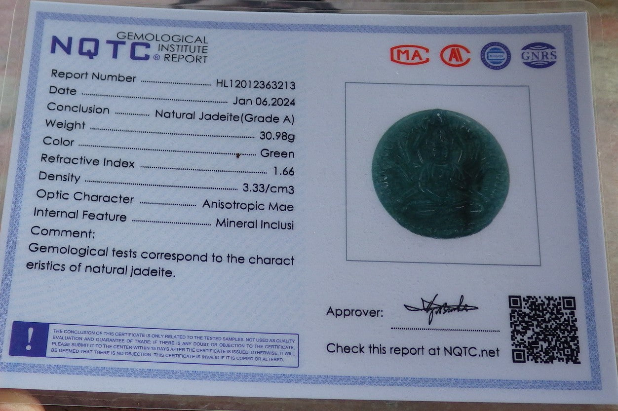 Certified Icy Green Burma 100% Natural A Jade jadeite pendant 1000 Hand Guanyin Kwan Yin Lotus Flower Necklace 观音 647509 TN