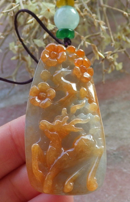 Certified Red Green Burma 100% Natural A Jade jadeite Pendant Deer Flower Necklace 梅花鹿 647527 TN