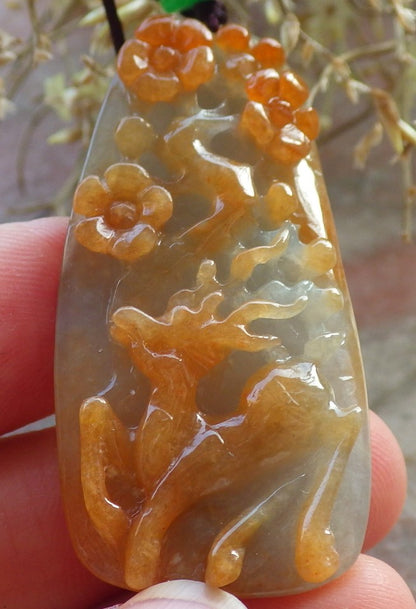 Certified Red Green Burma 100% Natural A Jade jadeite Pendant Deer Flower Necklace 梅花鹿 647527 TN