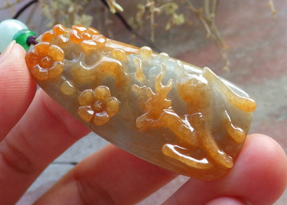 Certified Red Green Burma 100% Natural A Jade jadeite Pendant Deer Flower Necklace 梅花鹿 647527 TN