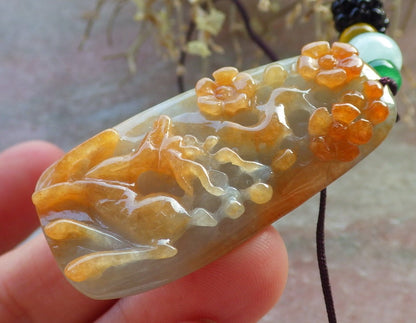 Certified Red Green Burma 100% Natural A Jade jadeite Pendant Deer Flower Necklace 梅花鹿 647527 TN