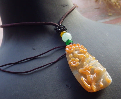 Certified Red Green Burma 100% Natural A Jade jadeite Pendant Deer Flower Necklace 梅花鹿 647527 TN