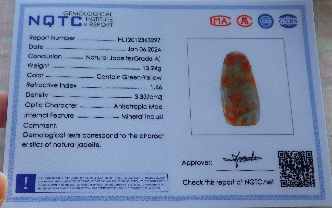 Certified Red Green Burma 100% Natural A Jade jadeite Pendant Deer Flower Necklace 梅花鹿 647527 TN