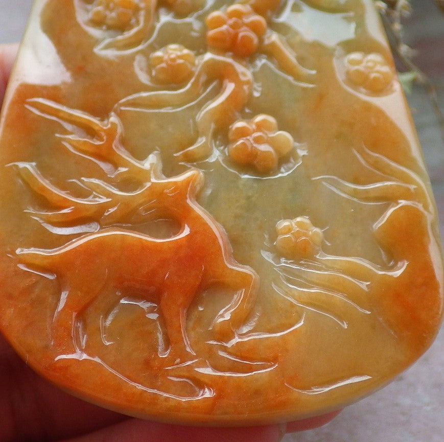 Certified Red Green Burma 100% Natural A Jade jadeite Pendant Deer Flower Necklace 梅花鹿 647551 TN