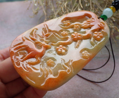 Certified Red Green Burma 100% Natural A Jade jadeite Pendant Deer Flower Necklace 梅花鹿 647551 TN