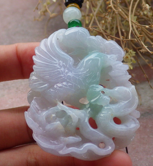 Certified Green Burma 100% Natural A Jade jadeite Pendant Eagle Snake Ruyi Necklace 大展宏图 647646 TN
