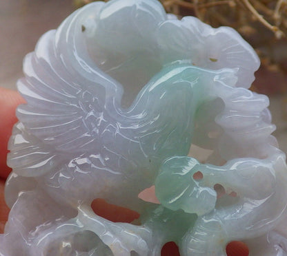 Certified Green Burma 100% Natural A Jade jadeite Pendant Eagle Snake Ruyi Necklace 大展宏图 647646 TN