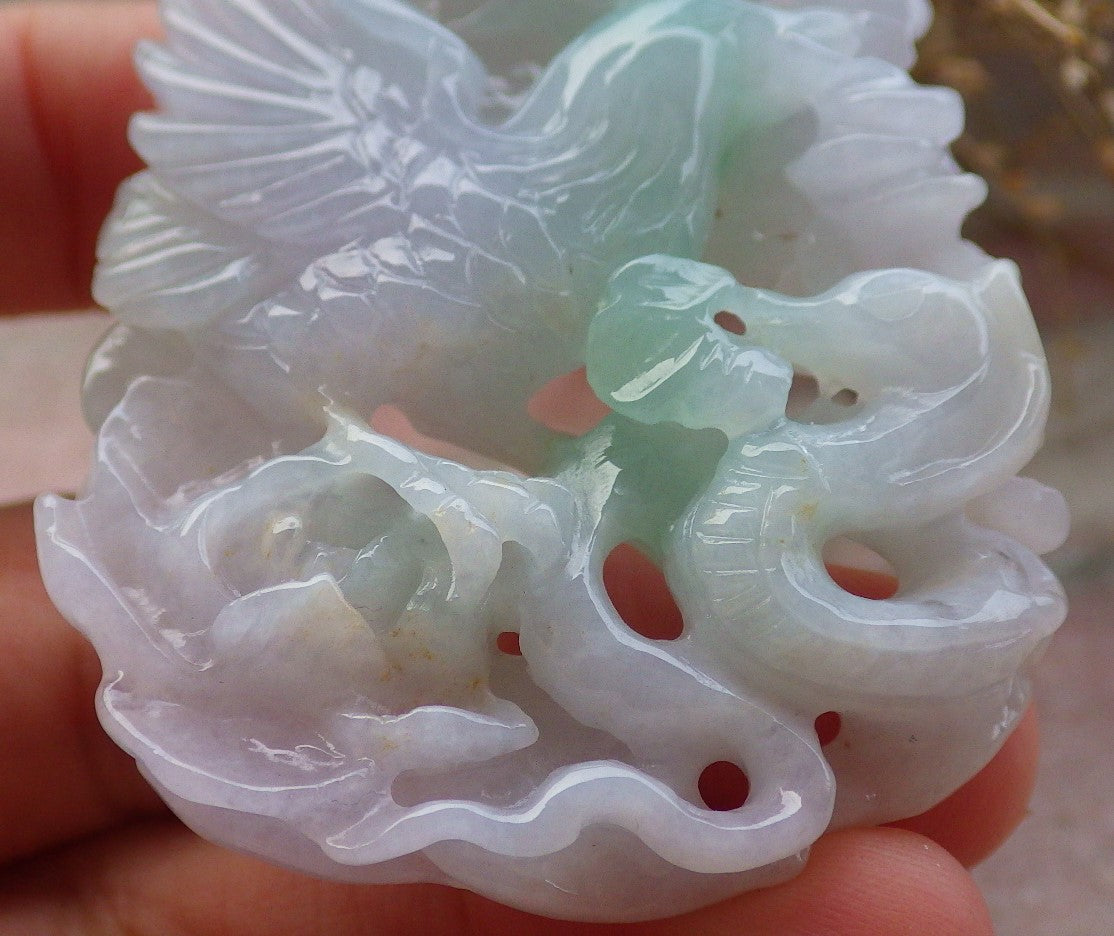 Certified Green Burma 100% Natural A Jade jadeite Pendant Eagle Snake Ruyi Necklace 大展宏图 647646 TN
