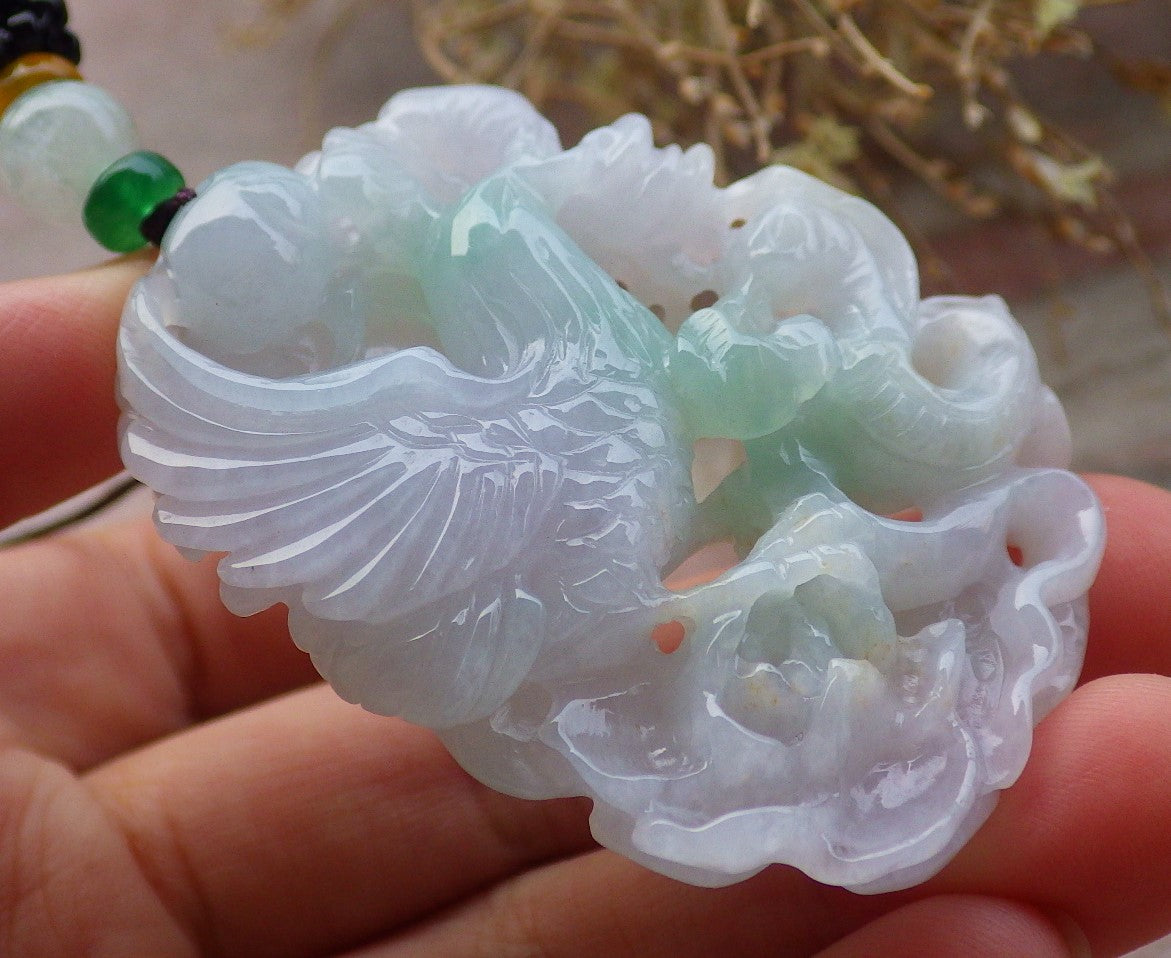 Certified Green Burma 100% Natural A Jade jadeite Pendant Eagle Snake Ruyi Necklace 大展宏图 647646 TN
