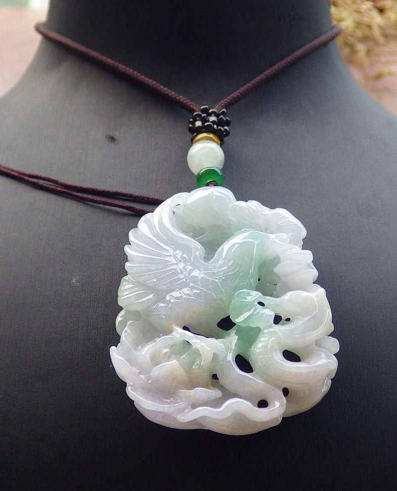 Certified Green Burma 100% Natural A Jade jadeite Pendant Eagle Snake Ruyi Necklace 大展宏图 647646 TN