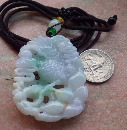 Certified Green Burma 100% Natural A Jade jadeite Pendant Eagle Snake Ruyi Necklace 大展宏图 647646 TN