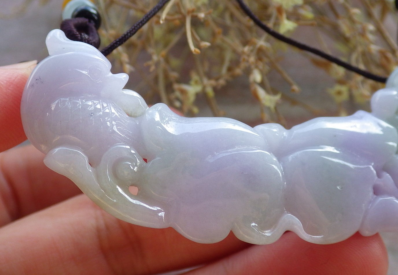 Certified Lavender Green 100% Natural A Jade jadeite Pendant Mandarin Duck Phoenix Lotus Flower Leaf Necklace 鸳鸯 647657 TN