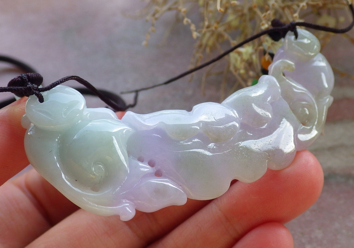 Certified Lavender Green 100% Natural A Jade jadeite Pendant Mandarin Duck Phoenix Lotus Flower Leaf Necklace 鸳鸯 647657 TN