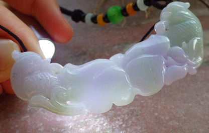Certified Lavender Green 100% Natural A Jade jadeite Pendant Mandarin Duck Phoenix Lotus Flower Leaf Necklace 鸳鸯 647657 TN
