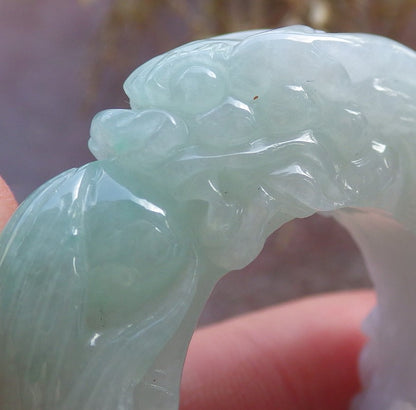Certified Green Pale Lavender Burma 100% Natural A JADE Jadeite Dragon Bead RING USA. 12.75 龙戒指 647673 TN