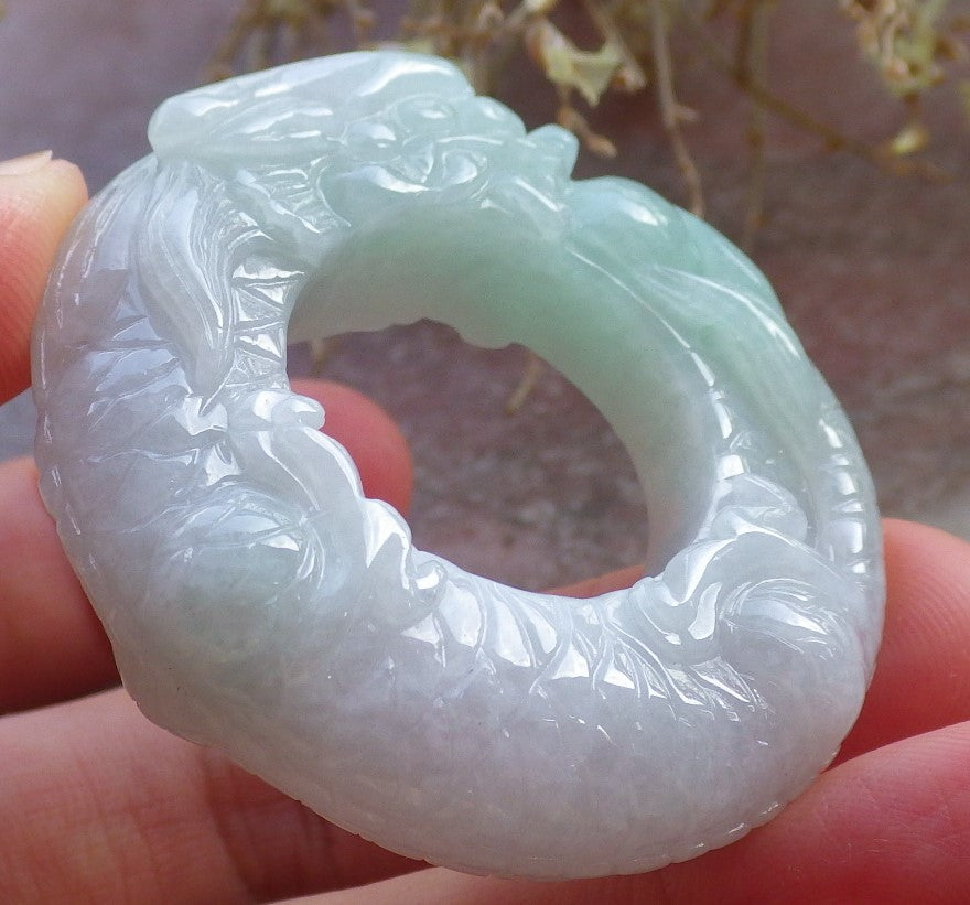 Certified Green Pale Lavender Burma 100% Natural A JADE Jadeite Dragon Bead RING USA. 12.75 龙戒指 647673 TN