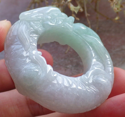 Certified Green Pale Lavender Burma 100% Natural A JADE Jadeite Dragon Bead RING USA. 12.75 龙戒指 647673 TN