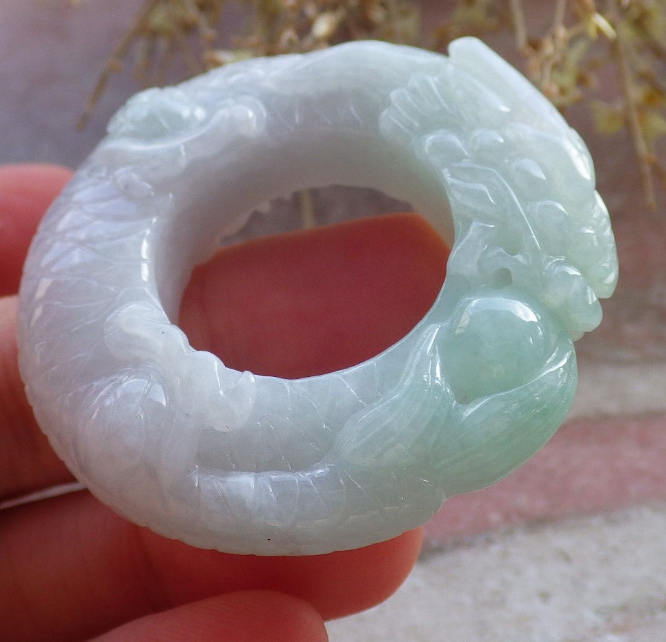 Certified Green Pale Lavender Burma 100% Natural A JADE Jadeite Dragon Bead RING USA. 12.75 龙戒指 647673 TN