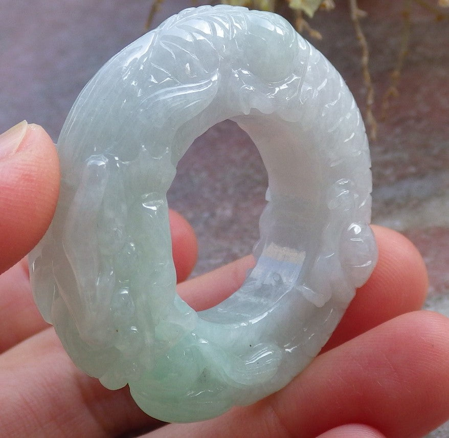 Certified Green Pale Lavender Burma 100% Natural A JADE Jadeite Dragon Bead RING USA. 12.75 龙戒指 647673 TN