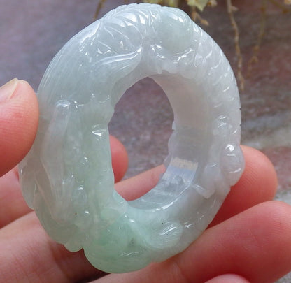Certified Green Pale Lavender Burma 100% Natural A JADE Jadeite Dragon Bead RING USA. 12.75 龙戒指 647673 TN