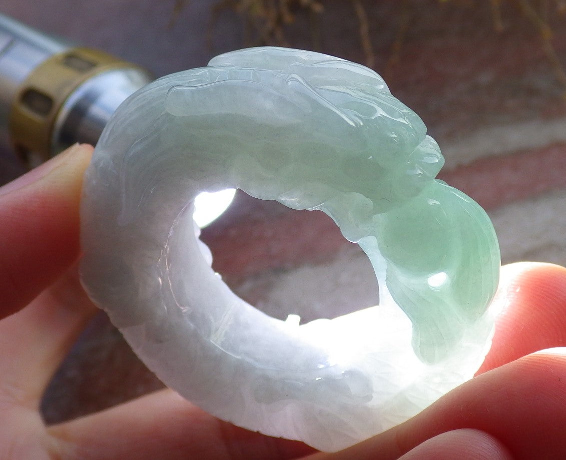 Certified Green Pale Lavender Burma 100% Natural A JADE Jadeite Dragon Bead RING USA. 12.75 龙戒指 647673 TN