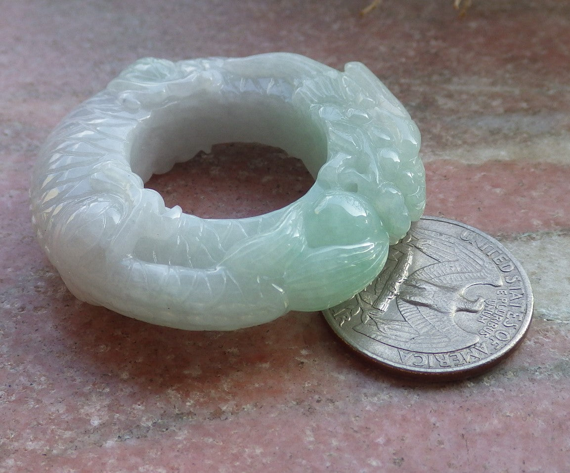 Certified Green Pale Lavender Burma 100% Natural A JADE Jadeite Dragon Bead RING USA. 12.75 龙戒指 647673 TN