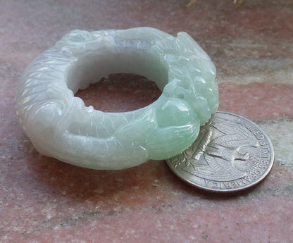 Certified Green Pale Lavender Burma 100% Natural A JADE Jadeite Dragon Bead RING USA. 12.75 龙戒指 647673 TN