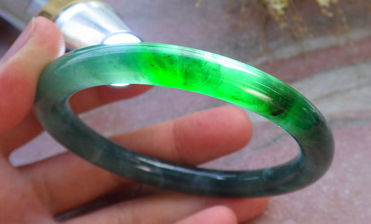 Certified Icy Green Burma 100% Natural A JADE Jadeite Circle Bangle Bracelet 57 mm 手镯 647751 TN