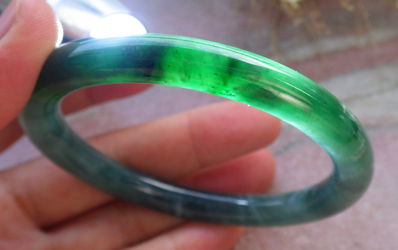 Certified Icy Green Burma 100% Natural A JADE Jadeite Circle Bangle Bracelet 57 mm 手镯 647751 TN
