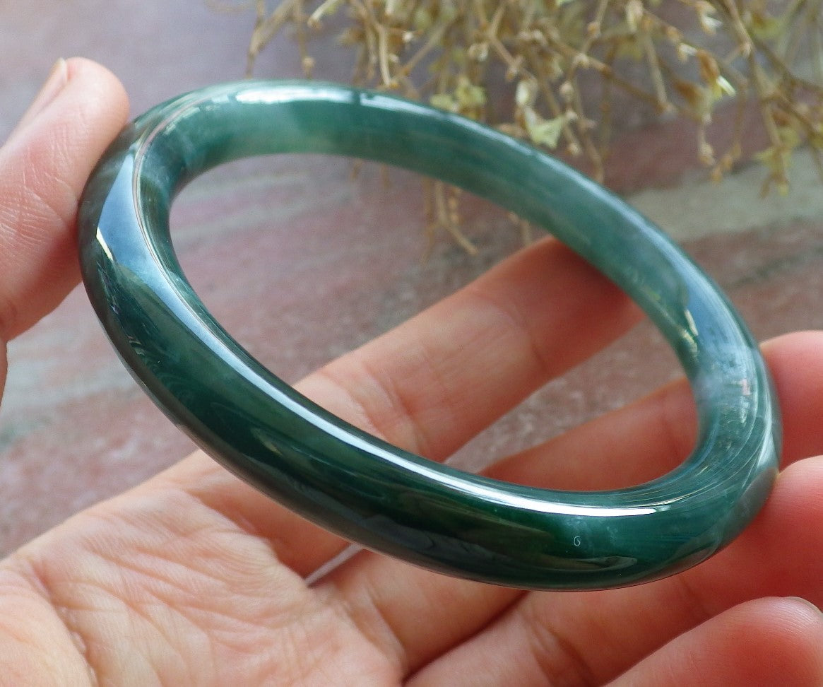 Certified Icy Green Pale Lavender Burma 100% Natural A JADE Jadeite Circle Bangle Bracelet 56 mm 手镯 647807 TN