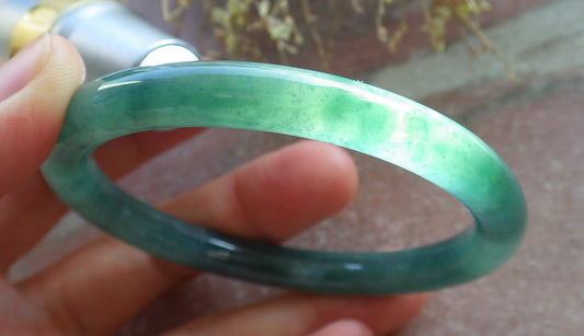 Certified Icy Green Burma 100% Natural A JADE Jadeite Circle Bangle Bracelet 57 mm 手镯 647834 TN