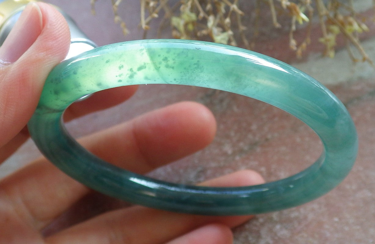 Certified Icy Green Burma 100% Natural A JADE Jadeite Circle Bangle Bracelet 57 mm 手镯 647834 TN